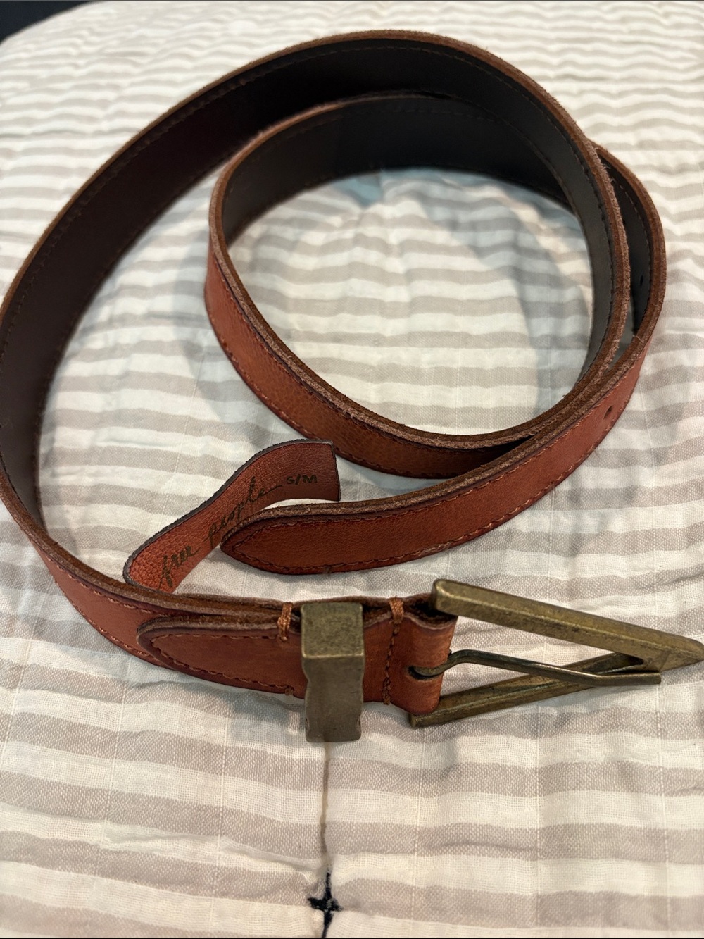 Free People Brown Leather Belt with Brass Buckle